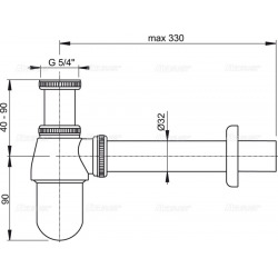 Siphon pour lavabo DN32 avec écrou de raccord 5/4, métal (A431)