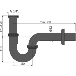 Siphon pour évier DN32 en forme "U" avec écrou raccord 5/4, noir mat (A4320BLACK)
