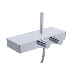  Colonne de douche avec mitigeur thermostatique, Tête de douche XXL 28.7cm, Barre réglable en hauteur, Blanc/Chrome (SATSSTHP)