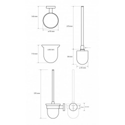 Nero Porte-balai de WC mural en laiton noir et bol en verre 37x14x9,5cm (104113010)