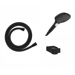Hansgrohe Pack Raindance Select E noir mat douchette 3 jets avec flexible de douche Isiflex et support mural (RaindanceNoirMat-2)