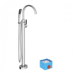 Ravak FM 080.00 Mitigeur sur pied pour baignoire, 17L/min + R-box + Flexible et douchette à main, Chrome (X070059)