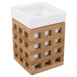 Optima Libra Porte-brosse à dents en céramique et bois de bambou au design carré, Blanc (LIB27)