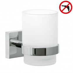 Tesa  Ekkro Gobelet en verre dépoli avec support mural en métal chromé inoxydable, pose facile sans perçage (40244-00000-00)