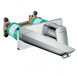 Hansgrohe Logis Set Mitigeur lavabo encastré mural Chrome Bec 195mm + Bonde à écoulement libre + Corps encastré (71220000-SET)