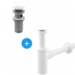 Alca Set Bonde Clic-clac raccord 5/4", pour lavabo avec trop-plein + Siphon, Blanc (AlcaSetWhite)