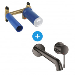 Grohe Set Mitigeur de lavabo Essence encastré mural Taille L Hard Graphite + Corps d'encastrement (19967A01-SET)