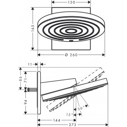Pulsify Douche de tête 260 2 jets avec raccord mural EcoSmart 9l/min, Noir mat (24151670)