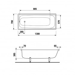 Riga Baignoire rectangulaire 130x70 cm en acier émaillé, Blanc (H2340300000001)