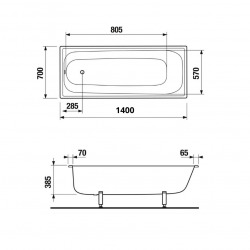 Riga Baignoire rectangulaire 140x70 cm en acier émaillé, Blanc (H2340400000001)