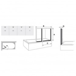 Supernova Pare-baignoire pliable, 2 parties, 140x105, Blanc (VS2105R0)