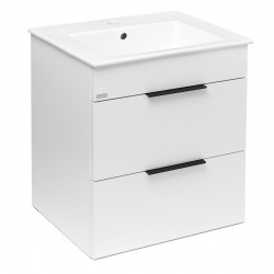 Jika (Groupe Roca) Cube Meuble de salle de bain blanc 2 tiroirs 54x42.2x62.2cm + Lavabo en céramique blanche et trop plein (H4536121763001)