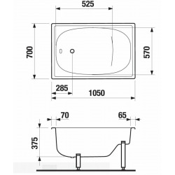 Riga Baignoire assise gain de place 105x70x37.5 en acier émaillé, Blanc (H2340000000001)