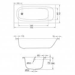 Tanza Baignoire rectangulaire 170x70x39cm en acier émaillé, Blanc (H2251810000001)