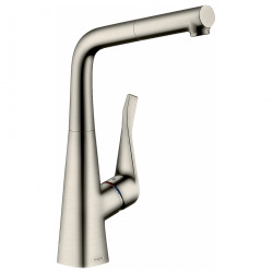 Hansgrohe Metris Mitigeur de cuisine 320, avec douchette extractible 1 jet, Stainless Steel (14821800)