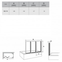 Supernova Pare-baignoire pliable, 3 parties, 140x115cm, Blanc (795S010041)