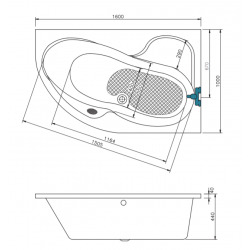 Fortuna Baignoire asymétrique,160x100cm, orientation droite, en acrylique, Blanc (FO1600PPLUS)