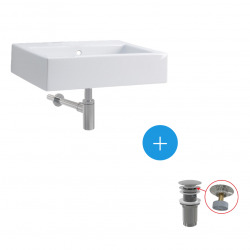 KOLO by Geberit Ensemble Lavabo suspendu Twins 60x46cm + Bonde clic-clac + Siphon de lavabo, Chrome  (L51160000-SET)
