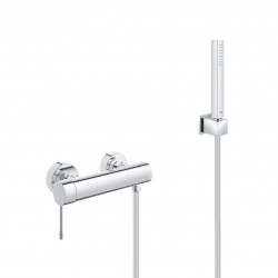  Set de douche Mitigeur de douche Essence + Douchette Stick 1 jet, support mural, flexible, Chrome (33636001-CUBESTICK)