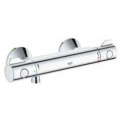 Set de douche Mitigeur thermostatique Grohtherm + Douchette Stick 1 jet, support mural, flexible, Chrome (34558000-CUBESTICK)