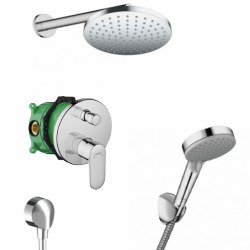 Hansgrohe Vernis Blend Set de douche tout en 1 avec Douche de tête 205mm + Douchette 2 jets, Chrome (VernisBlend-1)
