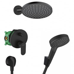 Hansgrohe Vernis Blend Set de douche tout en 1 avec Douchette 2 jets +  Bras et Douche de tête 20cm, Noir mat