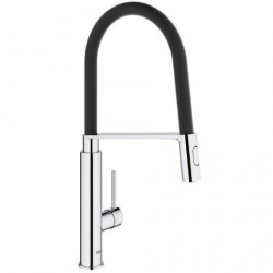 Grohe Concetto Mitigeur cuisine semi-pro avec flexible hygiénique noir et douchette 2 jets, Chrome (G-31491000)