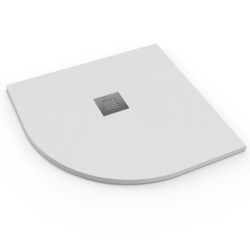 Alek Receveur de douche quart de cercle 90x90cm avec siphon, en marbre coulé, Blanc (SATALEK90SB-S)