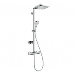 Hansgrohe Colonne de douche avec mitigeur thermostatique + Douche de tête Crometta E 240 + Douchette 2 jets + Porte savon