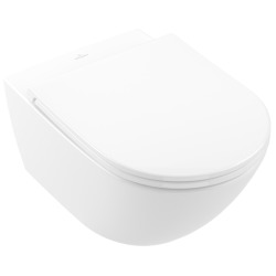 Villeroy & Boch Universo Combipack WC suspendu sans bride à fond creux TwistFlush + Abattant amovible avec frein de chute, Blanc (4670T901)