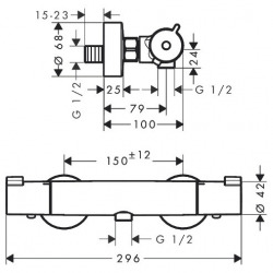  Ecostat Mitigeur thermostatique douche + Douchette à main XXL 105mm 3 jets, Flexible de douche 125cm, support mural