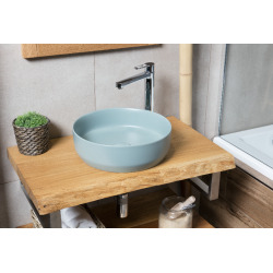 Set vasque à poser 39x39x12cm sans trop-plein + bonde à écoulement libre Infinitio bleu mat SetSATINF-bleu