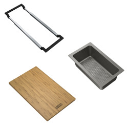 Franke ALL IN Set d'accessoires universel Planche à découper Bambou 32x20 + Panier égouttoir PVC Noir Sanitized (ALLINSET-1)