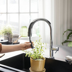  Aqittura M91 mitigeur de cuisine 210 FilterSystem, avec douchette extractible 1 jet et kit de démarrage, Chrome (76801000)