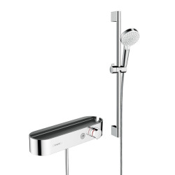 Hansgrohe Pack mitigeur Thermostatique douche 400 avec tablette + Set Crometta Vario / Unica'Croma 0,65m, Chrome (24360000-Crometta)