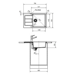 SIRIUS - 2.0 S2D 611-78 Tectonite® Evier à encastrer avec bac XL Blanc