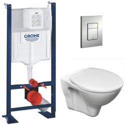 Grohe Pack WC Bâti Autoportant Rapid SL + WC suspendu Jika Neo avec abattant + Plaque chrome (ProjectS-LinePro-1)