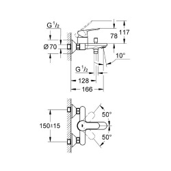 BauLoop Mitigeur bain/douche fixation murale, Chrome (G-23341000)
