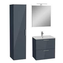 Vitra  Set Mia ensemble meuble 59x61x39,5cm avec miroir, lavabo, éclairage LED + armoire 145x35x35cm, Anthracite brillant