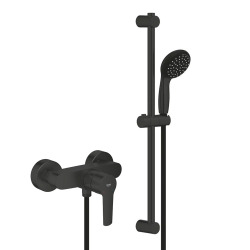Grohe Set de douche mitigeur de douche monocommande + Douchette 2 jets + Barre 600 mm + Flexible, noir mat (322792432-GroheBlack1)