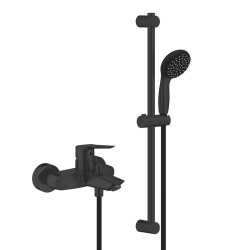 Grohe Set de douche mitigeur bain/douche 1/2" + Douchette 2 jets + Barre 600 mm + Flexible, noir mat (322782432-GroheBlack1)