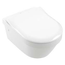 Villeroy & Boch Architectura Cuvette sans bride à fond creux, fixations invisibles, abattant de WC Slim, SoftClose, blanc (4694R001-Slim)