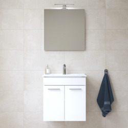 Vitra  Mia ensemble meuble non assemblé 59x61x39,5 cm + miroir + lavabo céramique +  éclairage LED, blanc brillant (MIASETFP60B)