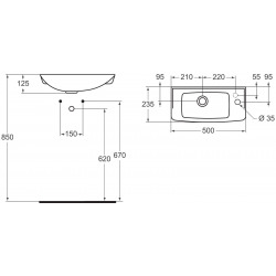 Ensemble EUROVIT Lave-mains 125 x 500 x 235 mm, blanc + Siphon Alca en Métal Chromé (R421901-SET)
