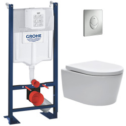 Grohe Pack WC Bâti autoportant + WC sans bride SAT + Abattant softclose + Plaque chrome mat (ProjectSATrimless-7)
