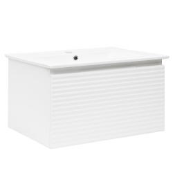 Naturel Meuble et vasque salle de bain strié Savona 98x43x44,8 cm, Blanc Brillant (SAVONA100BI)