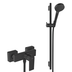 Hansgrohe Vernis Shape Set de douche avec Mitigeur de douche + Douchette à main 2 jets + Barre 65cm, Noir mat (71650670-Vernis)