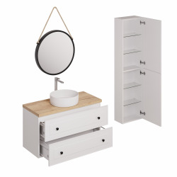 Ensemble de salle de bain avec lavabo comprenant mitigeur de lavabo, bec et siphon Naturel Forli blanc (KSETFORLI2)