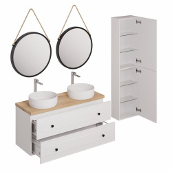 Ensemble de salle de bain avec lavabo comprenant robinet de lavabo, bec et siphon Naturel Forli blanc (KSETFORLI5)