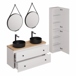 Ensemble de salle de bain avec lavabo comprenant robinet de lavabo, bec et siphon Naturel Forli blanc (KSETFORLI4)